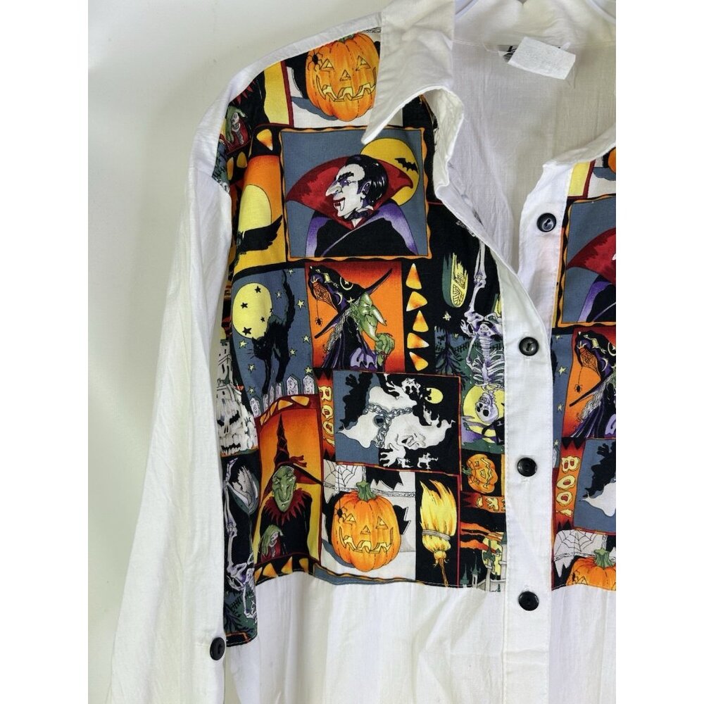 Vintage 80s Halloween Patchwork Button Front Shir… - image 6